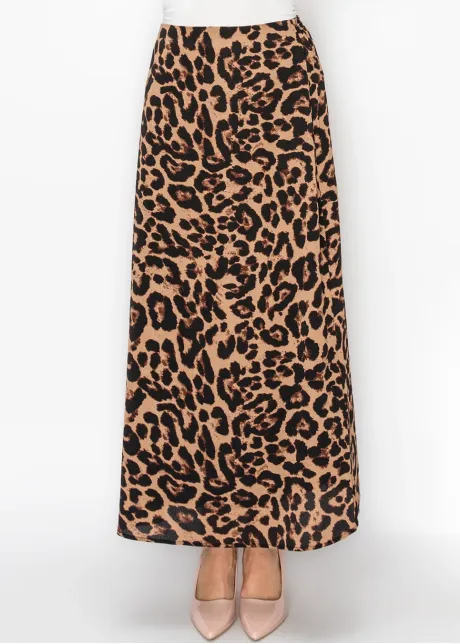 Leopard Print Maxi Skirt in Brown