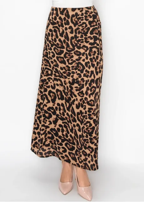 Leopard Print Maxi Skirt in Brown