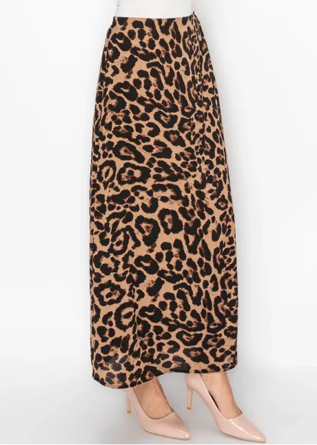 Leopard Print Maxi Skirt in Brown