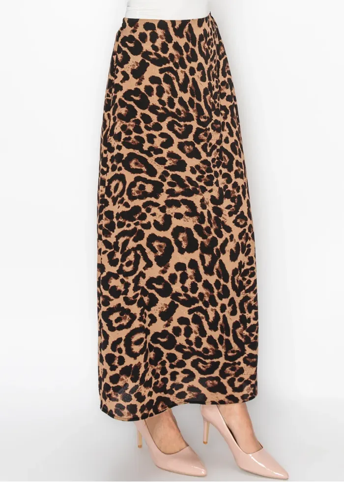 Leopard Print Maxi Skirt in Brown