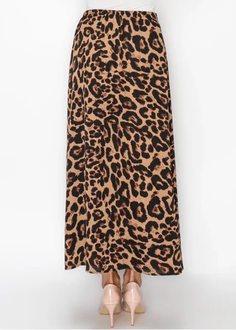 Leopard Print Maxi Skirt in Brown