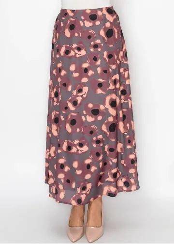 Burgundy Watercolor Floral Skirt