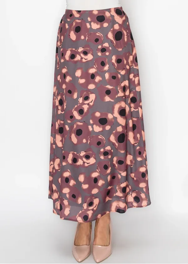 Burgundy Watercolor Floral Skirt