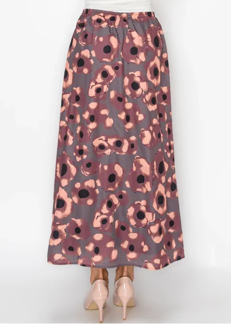 Burgundy Watercolor Floral Skirt