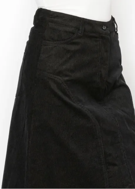 Black Corduroy A-Line Midi Skirt