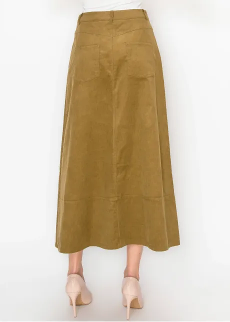 Corduroy Skirt with Pockets in Olive