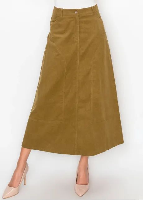 Corduroy Skirt with Pockets in Olive