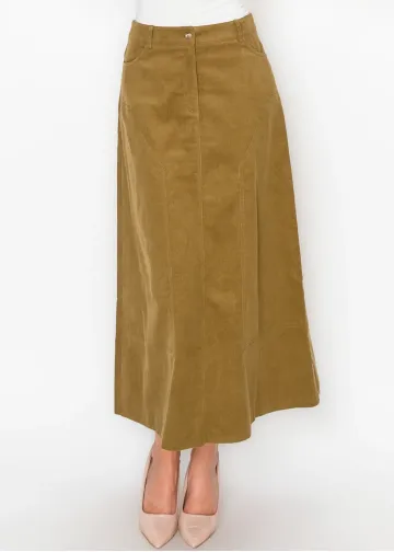 Corduroy Skirt with Pockets in Olive