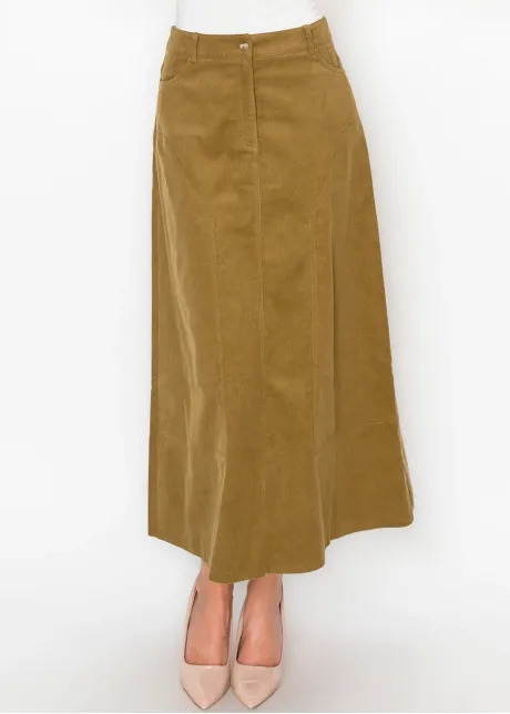 Corduroy Skirt with Pockets in Olive