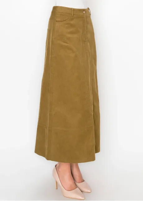 Corduroy Skirt with Pockets in Olive
