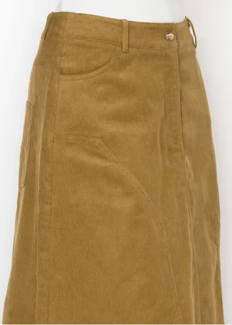 Corduroy Skirt with Pockets in Olive
