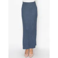 Blue Cable Knit Skirt with Elastic Waist