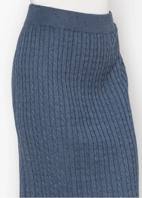 Blue Cable Knit Skirt with Elastic Waist