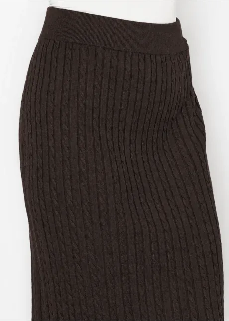 Chocolate Brown Cable Knit Long Skirt
