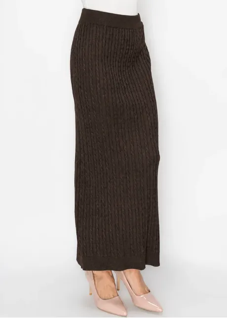 Chocolate Brown Cable Knit Long Skirt
