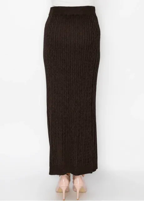 Chocolate Brown Cable Knit Long Skirt