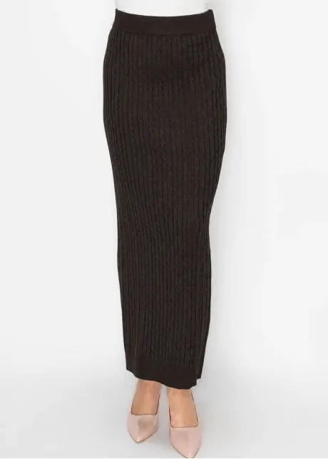 Chocolate Brown Cable Knit Long Skirt