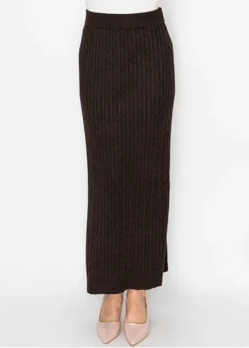Chocolate Brown Cable Knit Long Skirt
