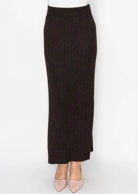 Chocolate Brown Cable Knit Long Skirt