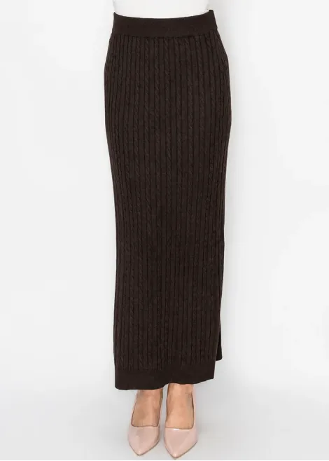 Chocolate Brown Cable Knit Long Skirt