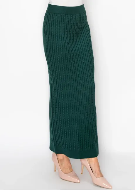 Forest Green Cable Knit Pencil Skirt