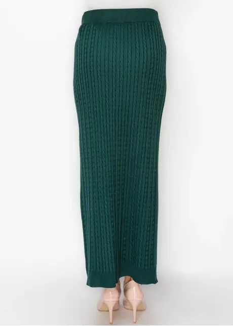Forest Green Cable Knit Pencil Skirt