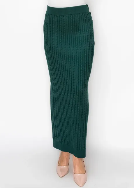 Forest Green Cable Knit Pencil Skirt