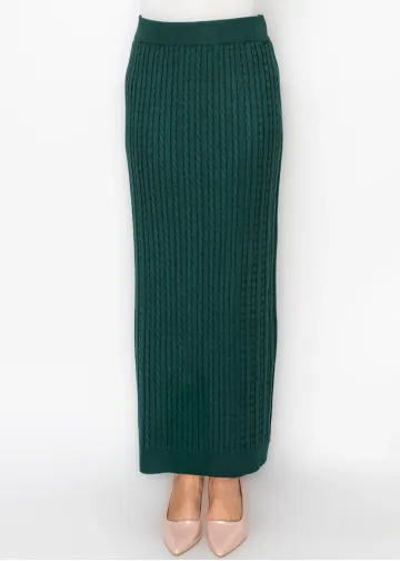 Forest Green Cable Knit Pencil Skirt