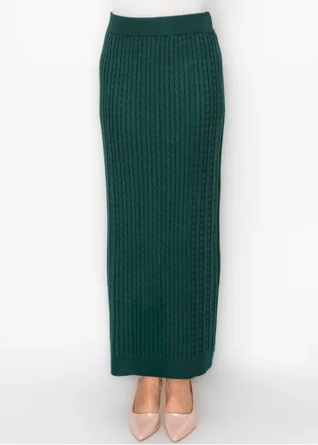 Forest Green Cable Knit Pencil Skirt