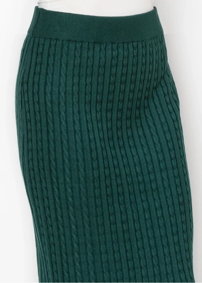 Forest Green Cable Knit Pencil Skirt