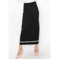 Black Knit Skirt with Cream Hem Stripe
