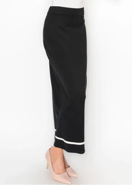 Black Knit Skirt with Cream Hem Stripe