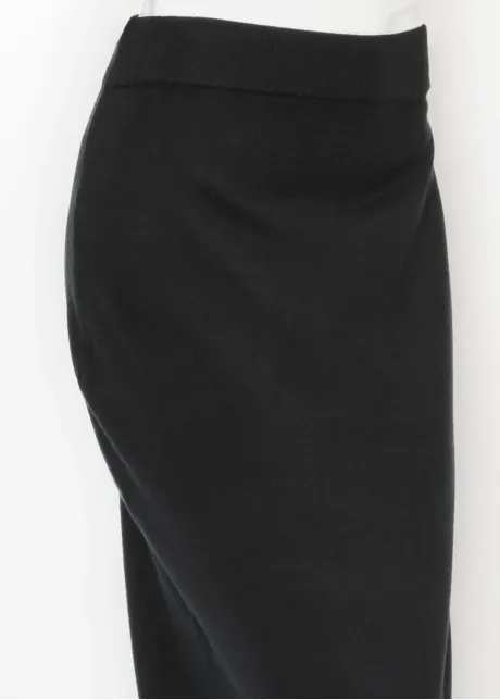 Black Knit Skirt with Cream Hem Stripe