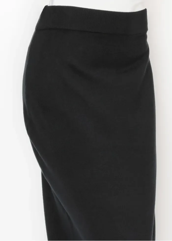 Black Knit Skirt with Cream Hem Stripe