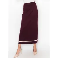 Long Knit Pencil Skirt in Burgundy