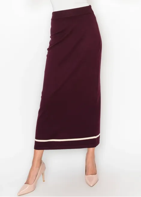 Long Knit Pencil Skirt in Burgundy
