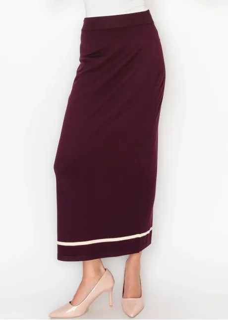 Long Knit Pencil Skirt in Burgundy