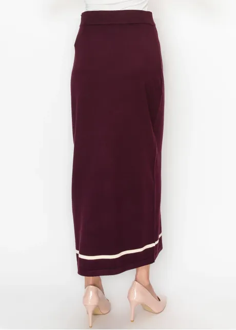 Long Knit Pencil Skirt in Burgundy