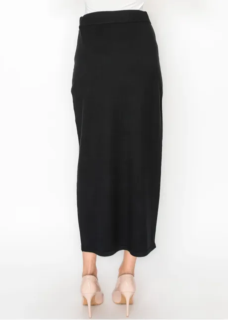 Drawstring Knit Skirt with Pockets in Black