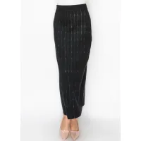 Ribbed Waist Textured Knit Skirt in Black