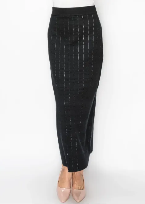 Ribbed Waist Textured Knit Skirt in Black