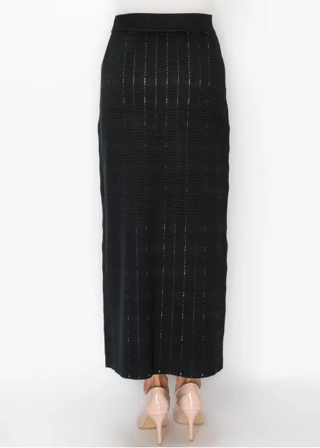 Ribbed Waist Textured Knit Skirt in Black