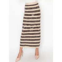 Beige Space-Dyed Stripe Maxi Skirt