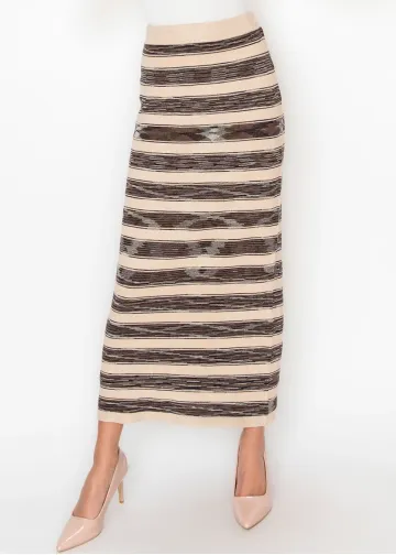 Beige Space-Dyed Stripe Maxi Skirt