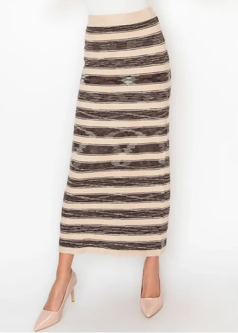 Beige Space-Dyed Stripe Maxi Skirt