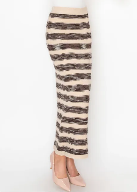 Beige Space-Dyed Stripe Maxi Skirt