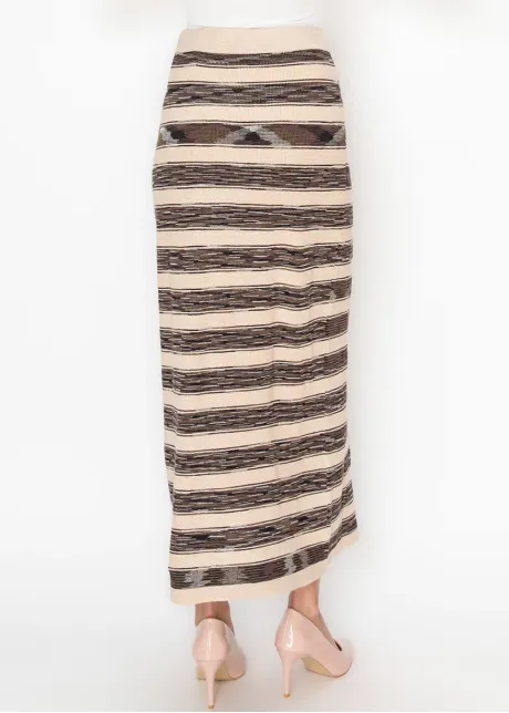 Beige Space-Dyed Stripe Maxi Skirt