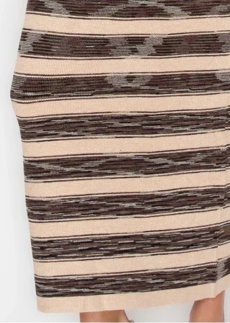 Beige Space-Dyed Stripe Maxi Skirt