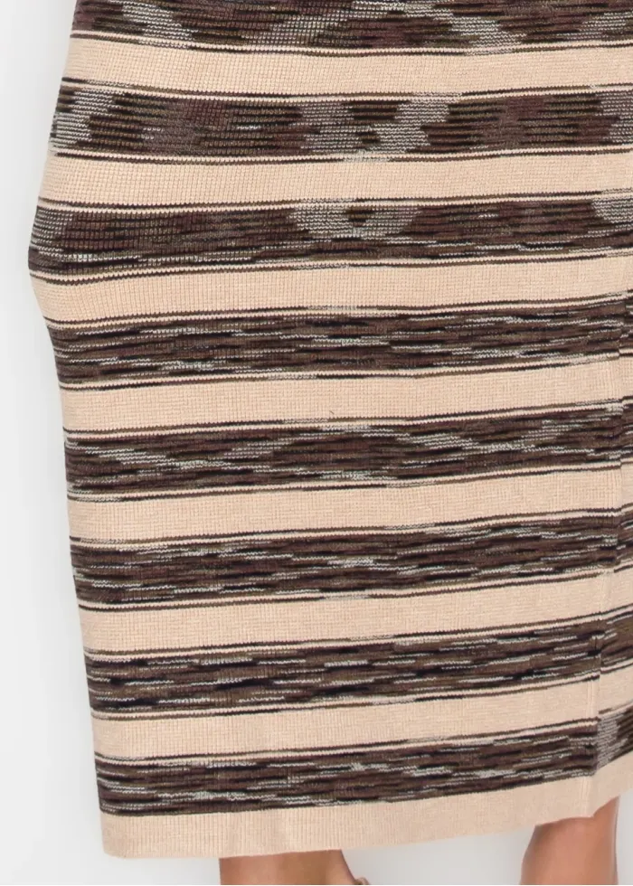 Beige Space-Dyed Stripe Maxi Skirt