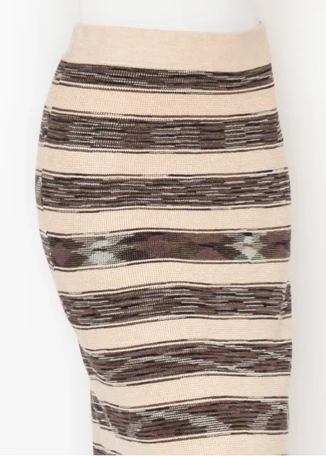 Beige Space-Dyed Stripe Maxi Skirt